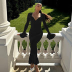 Women Clothing Winter V neck Long Sleeve Ruffled Slim Fit Hip Dress Bella Mia