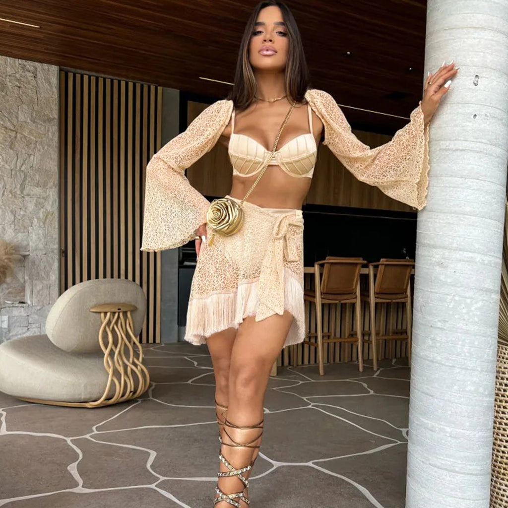 Bikini Three Piece Long Sleeve Tassel Sexy Split Swimsuit Women Bikini Bella Mia