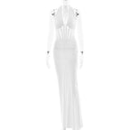 Elegant Women Lace up Maxi Dress Sexy Backless Pleated Sheath Dress Bella Mia