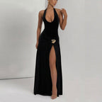 Women Clothing Summer Sexy Halter Strap Backless Slim Fit Fold Split Dress Bella Mia
