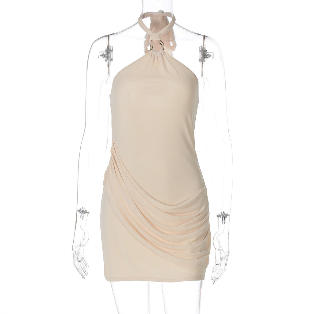 Summer Sexy Stitching Gauzy Package Hip Short Solid Color Street Halter Dress Women Bella Mia