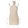 Summer Sexy Stitching Gauzy Package Hip Short Solid Color Street Halter Dress Women Bella Mia