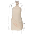 Summer Sexy Stitching Gauzy Package Hip Short Solid Color Street Halter Dress Women Bella Mia