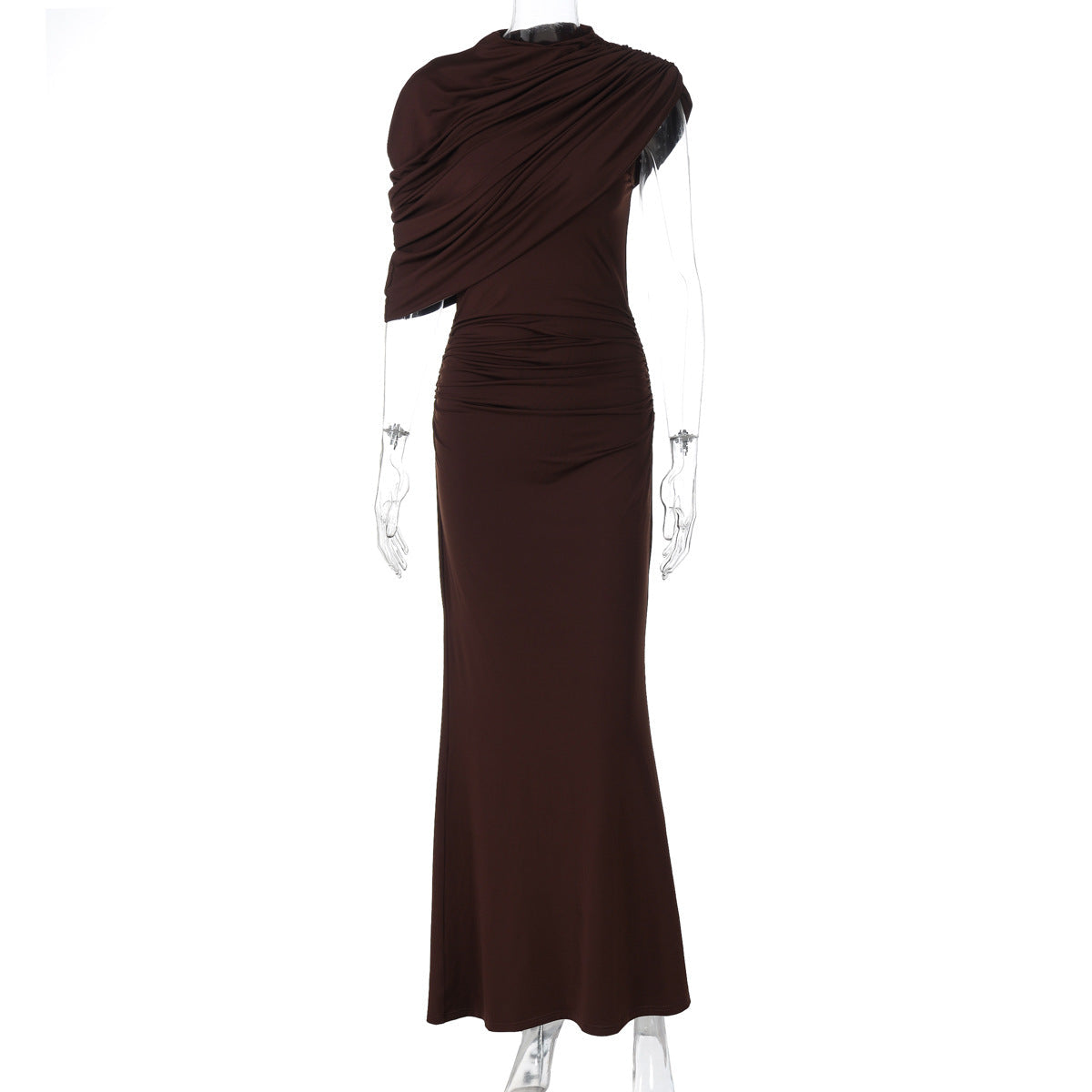 Women Clothing Summer Oblique Shoulder Design Skinny Sheath Pleated Irregular Asymmetric Dress Bella Mia