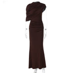 Women Clothing Summer Oblique Shoulder Design Skinny Sheath Pleated Irregular Asymmetric Dress Bella Mia