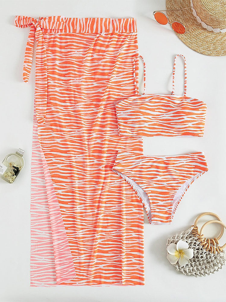 Sexy Three Piece Bikini Swimsuit Striped Cardigan Skirt Three Piece Split Swimsuit Bella Mia