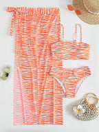 Sexy Three Piece Bikini Swimsuit Striped Cardigan Skirt Three Piece Split Swimsuit Bella Mia