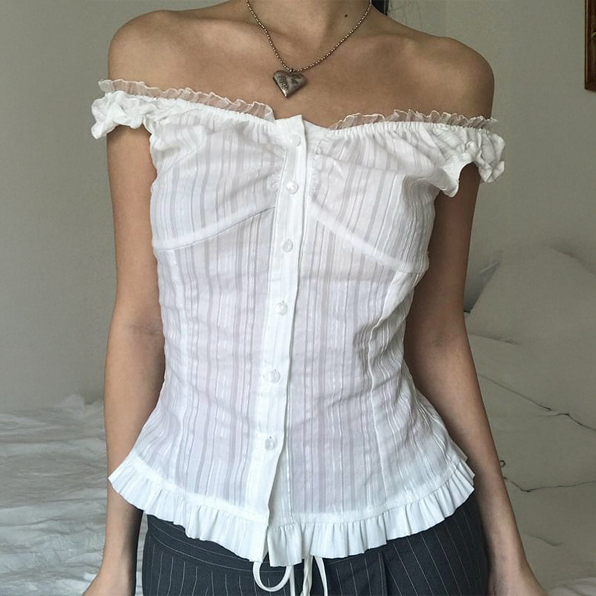 Women Clothing Summer Sexy Cold Shoulder Sleeveless Cardigan Shirt Bella Mia