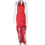Sexy Women Elegant Solid Color Fishtail Dress Sleeveless V neck Mid Length Dress Bella Mia