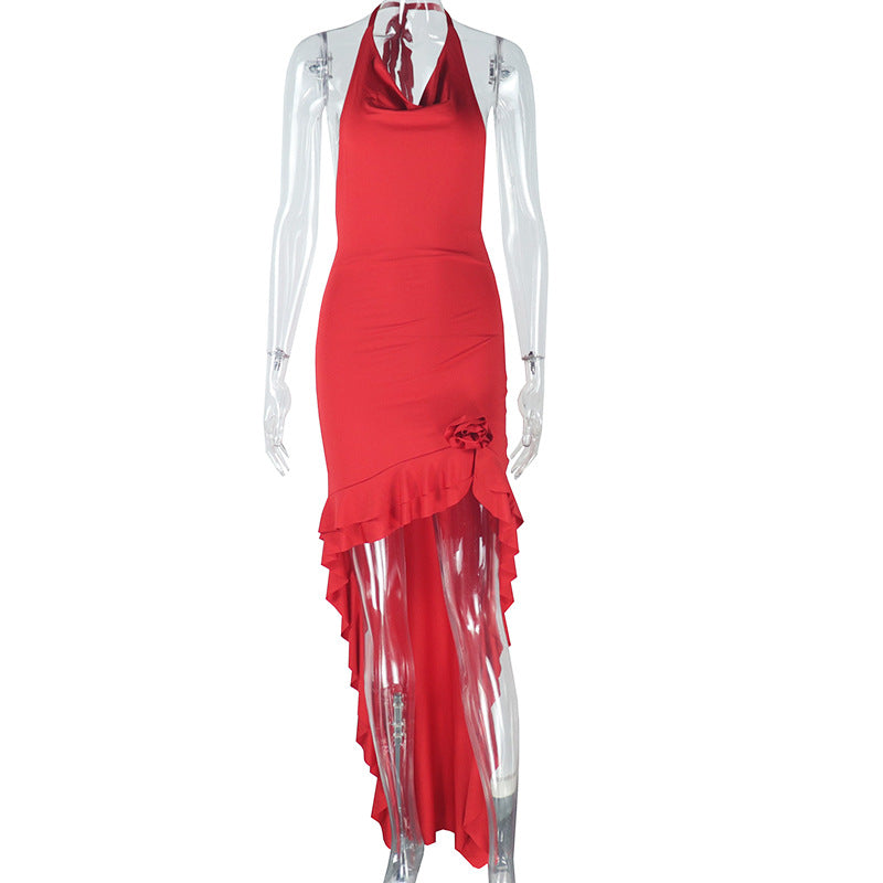 Sexy Women Elegant Solid Color Fishtail Dress Sleeveless V neck Mid Length Dress Bella Mia
