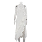 French Design Irregular Asymmetric Hem Backless Sexy Dress Women Lace Stitching Sleeveless Cami Dress Bella Mia