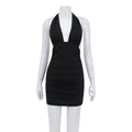 Women Sexy V neck Halter Backless Dress Elegant Pure Sexy Hip Bella Mia