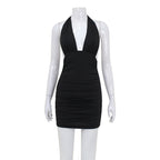 Women Sexy V neck Halter Backless Dress Elegant Pure Sexy Hip Bella Mia