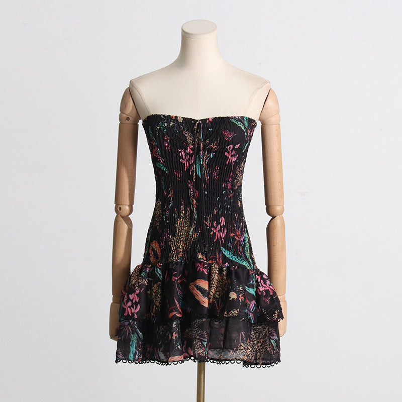 Autumn Printed Halter Design Slim Fit Slimming Short Dress Women Hip Wrapped Dress Bella Mia