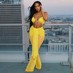 Women Clothing Spring Summer Halter Cropped Outfit Mesh Drawstring Sheer Cutout Ribbon Jumpsuit Bella Mia