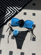Color Matching Rose Tube Top Lace up Drawstring Strap Split Swimsuit Bikini Bella Mia