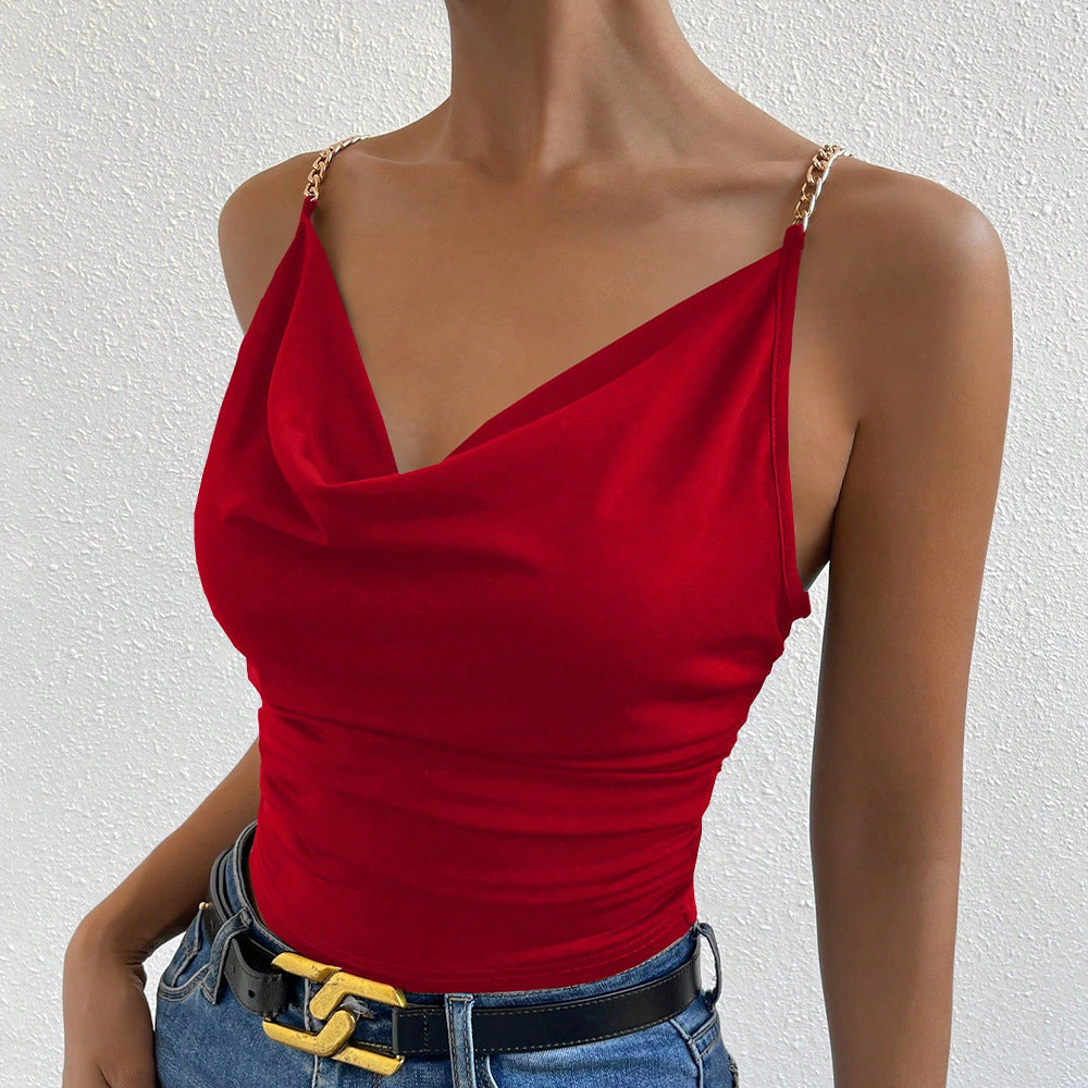 Sexy Red Slip Vest Women Summer Slim Fit Slimming Pleated Waist Tight Short Strapless Tops Outerwear Bella Mia
