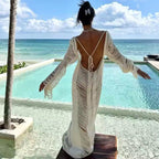 Summer Vacation Beach Dress Sexy Backless Lace Up Hollow Out Cutout Long Sleeve Dress Crochet hook Crochet hook Crochet hook Bella Mia