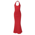 Women Clothing Sexy Deep V Plunge neck Hollow Out Cutout out Halter Slim Solid Color Sleeveless Sheath Dress Bella Mia