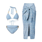 Bikini Triangle Sexy Denim Printing Split Swimsuit Women Wrap Skirt Bella Mia