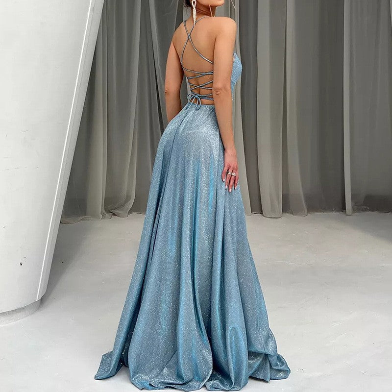 Women Sling Backless Sexy Slit Glitter Party Cocktail Evening Dress Bella Mia