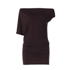 Sexy Solid Color Women Clothing Sexy Tube Top Irregular Asymmetric Shoulder Sleeve Short Slim Sheath Dress Women Bella Mia