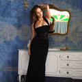 Fall Maxi Dress Elegant Slim Lace Stitching Sling Dress Bella Mia