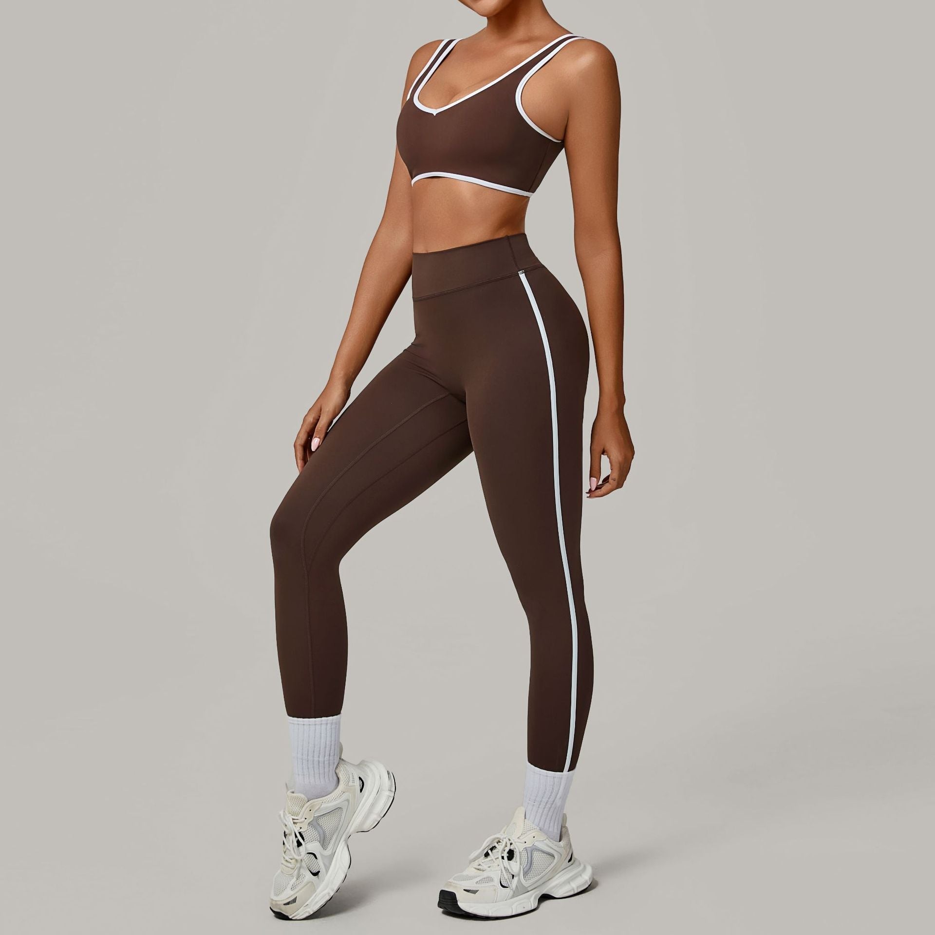 Contrast Color Binding Nude Feel Yoga Beauty Back Tight Quick Drying Workout Clothes Outdoor Sports Two Piece Sets Bella Mia