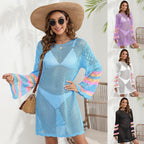 Women Beach Vacation Blouse Women's Clothing Color Contrast Patchwork Bikini Cover up Dress Bella Mia