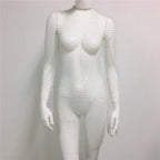 Women Grid Rhinestone Fishnet Dress Sexy Bikini Cover Up Fishnet Beach Dress Bella Mia