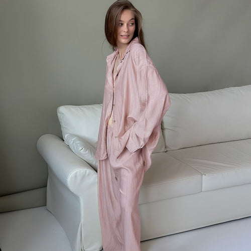 Autumn Loose Casual Homewear Women Long Sleeved Trousers Cardigan Suitable for Daily Wear Bella Mia