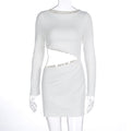 Women Clothing Autumn Winter Sexy Hollow Out Cutout Cropped round Neck Slim Sheath Dress Bella Mia
