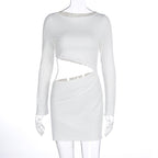 Women Clothing Autumn Winter Sexy Hollow Out Cutout Cropped round Neck Slim Sheath Dress Bella Mia