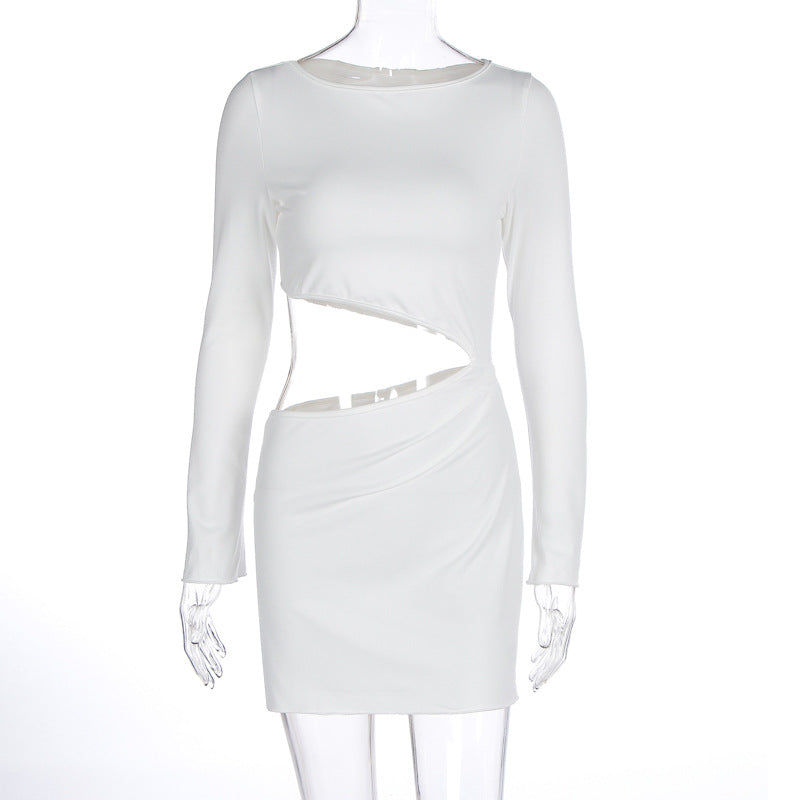 Women Clothing Autumn Winter Sexy Hollow Out Cutout Cropped round Neck Slim Sheath Dress Bella Mia