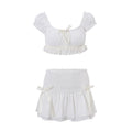 Spring Women Clothing Sexy Short Puff Sleeve Top Low Waist Slim Skirt Set Bella Mia