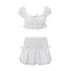 Spring Women Clothing Sexy Short Puff Sleeve Top Low Waist Slim Skirt Set Bella Mia