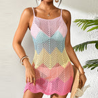 Women Clothing Short Knitted Sexy Suspenders Hollow Out Cutout Texture Macaron Color U Collar Knitted Seaside Overskirt Bella Mia