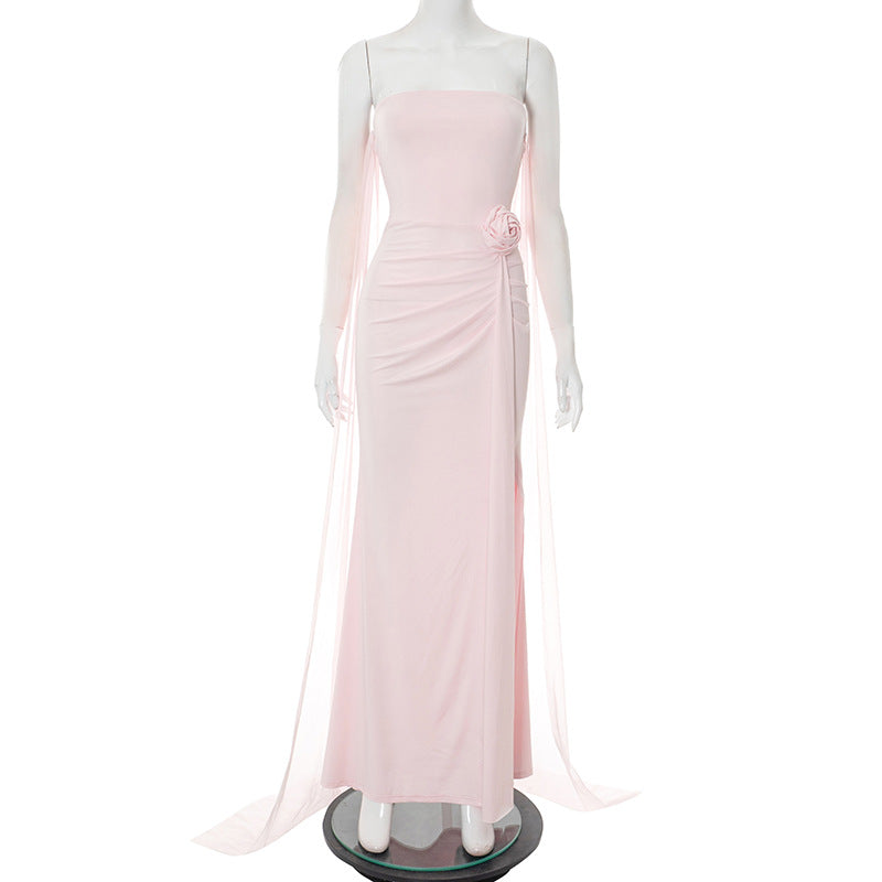 Women Clothing Summer Elegant Solid Color Tube Top Hip Wrapped Trailing Dress Women Bella Mia