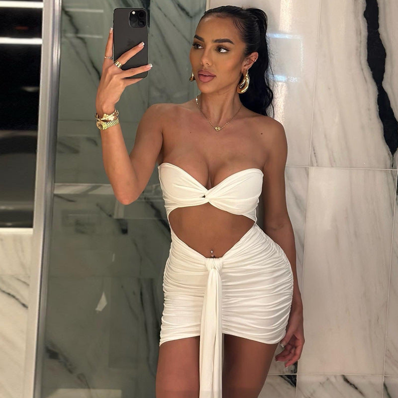 Sexy Tube Top Dress Summer Sexy Party Hollow Out Cutout Out Solid Color Sheath Short Dress Bella Mia