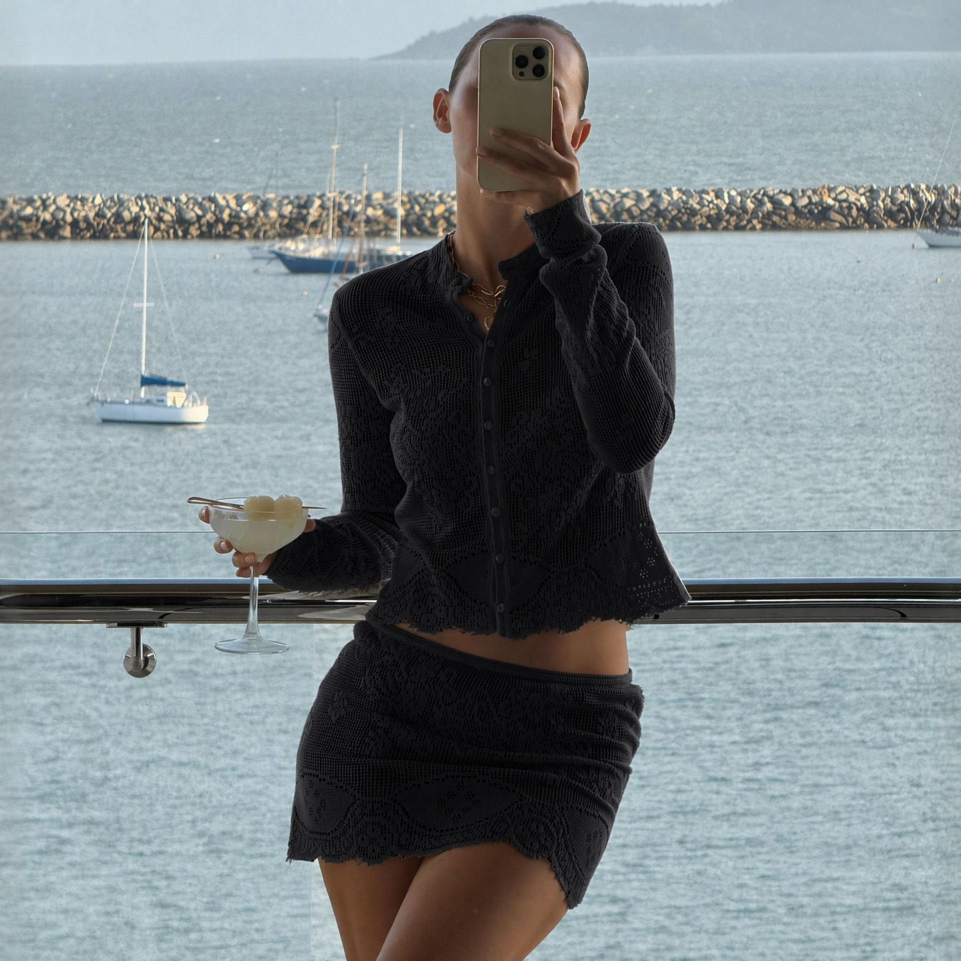 Women Clothing Solid Color Casual Beach Comfortable Sexy Blouse Sun Protective Clothing Set
