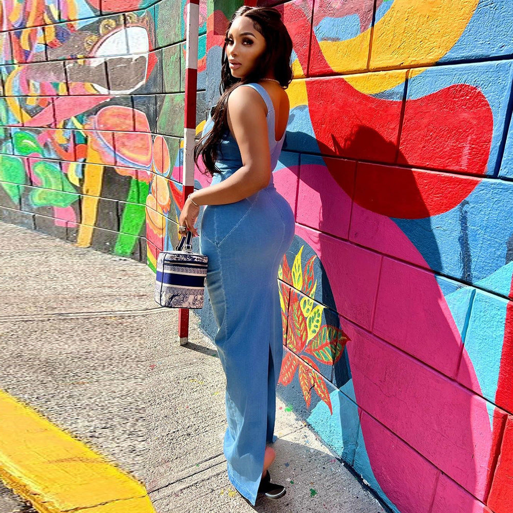 Denim Women Wear Spring Summer Sexy Backless Zipper High Elastic Split Dress for Women Bella Mia