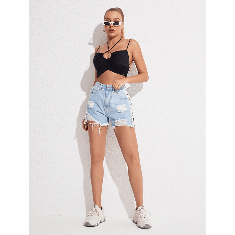 High Waist Slimming Lace-up Denim Shorts Women Summer Slim Fit Slim Fit Pants Bella Mia