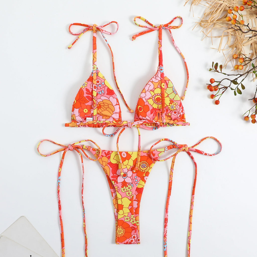 Lady Sexy Triangle Bikini Lace Up Duplex Printing Split Swimsuit Swimwear Bella Mia