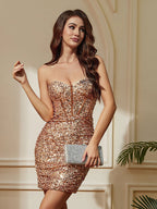 Spring Pure Sexy Design Sequined Tube Top Boning Corset Dress Elegant Slim Hip for Women Bella Mia