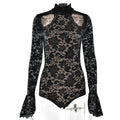 Sexy Lace Stitching Lace Cutout Jumpsuit Arrival Bell Sleeve Tight Bottoming Shirt Bella Mia
