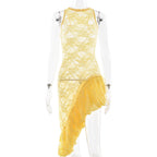 Sleeveless round Neck Dress Summer Sexy Lace See through Irregular Asymmetric Maxi Dress Women Bella Mia