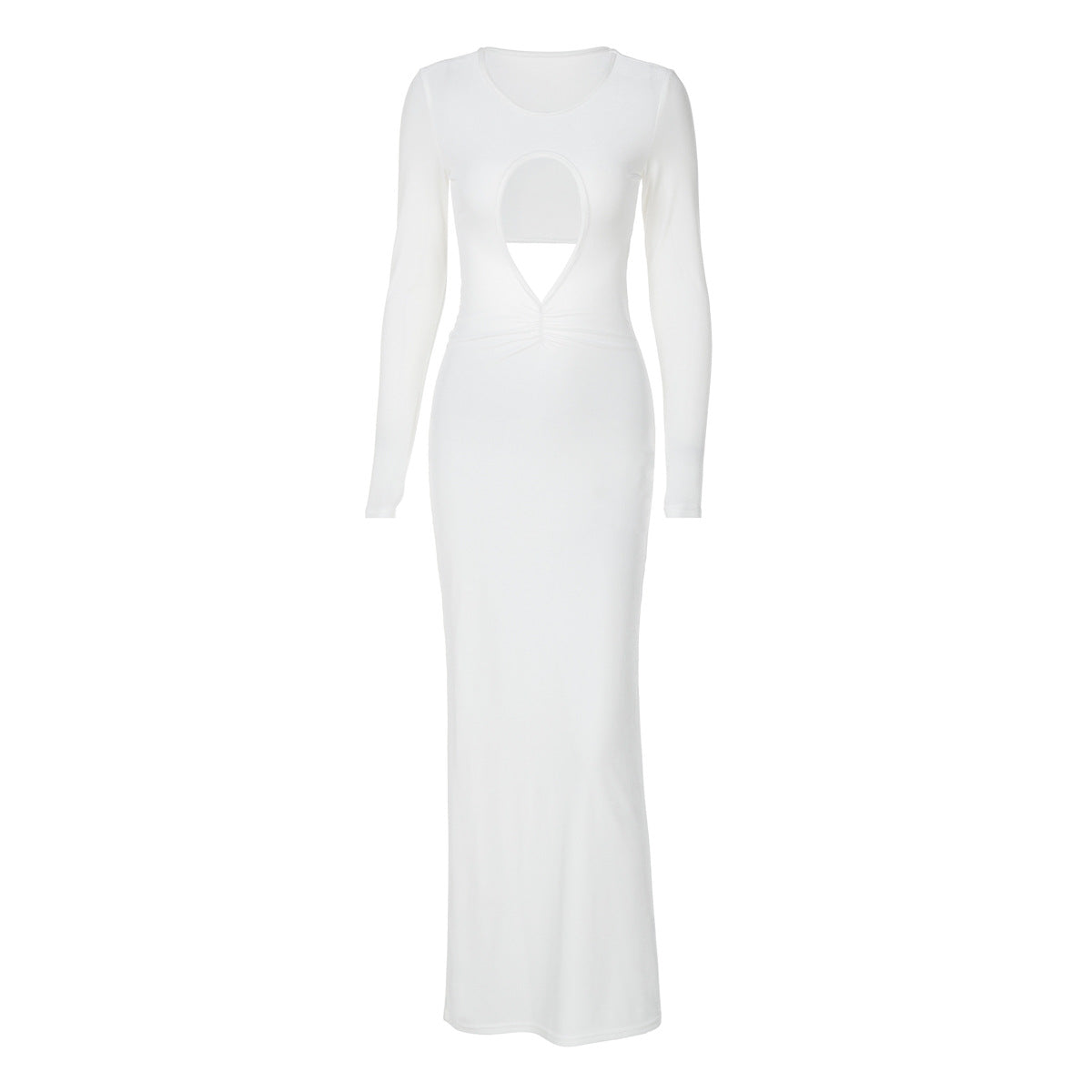 Women Clothing Autumn Sexy Cutout Slim Pleated Solid Color Long Sleeve Dress Bella Mia