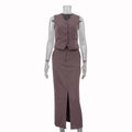 Vest Jacket Hip Skirt Set V neck Sleeveless Top Split Skirt Office Two Piece Set Bella Mia