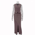 Vest Jacket Hip Skirt Set V neck Sleeveless Top Split Skirt Office Two Piece Set Bella Mia