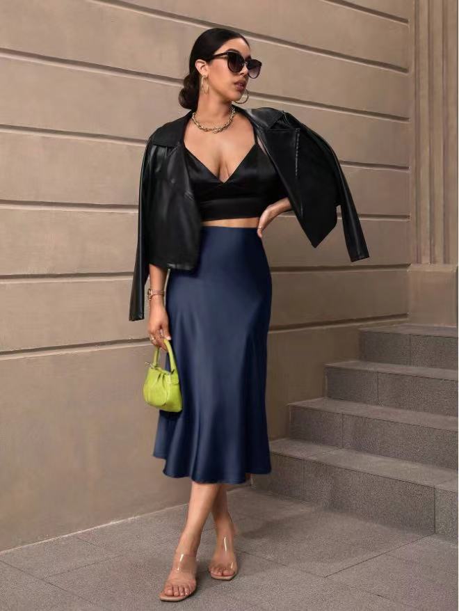 Hip Wrapped Fishtail Skirt Satin Mid Length Skirt Autumn Women Clothing Direct Bella Mia